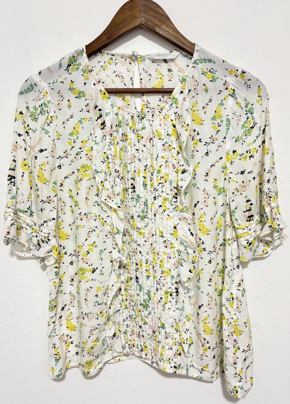 Lucky Brand Floral Pintuck Ruffle Blouse Top Boho 100% Viscose Size M